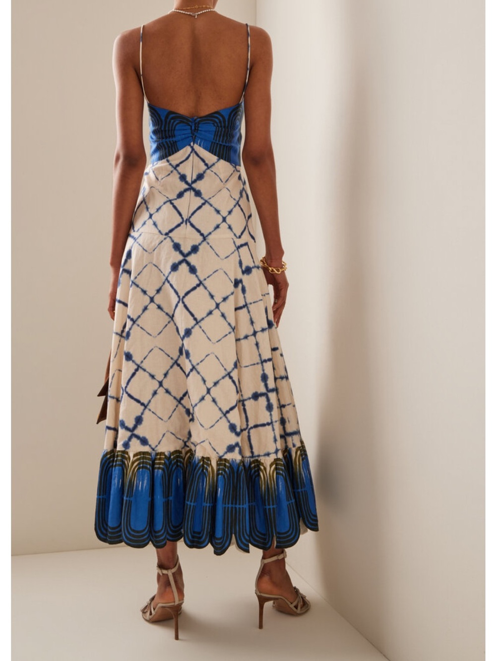 Alexis Nuri midi Cotten Linen Midi Dress Blue and Cream tye dye Moda Operandi - Picture 4 of 12
